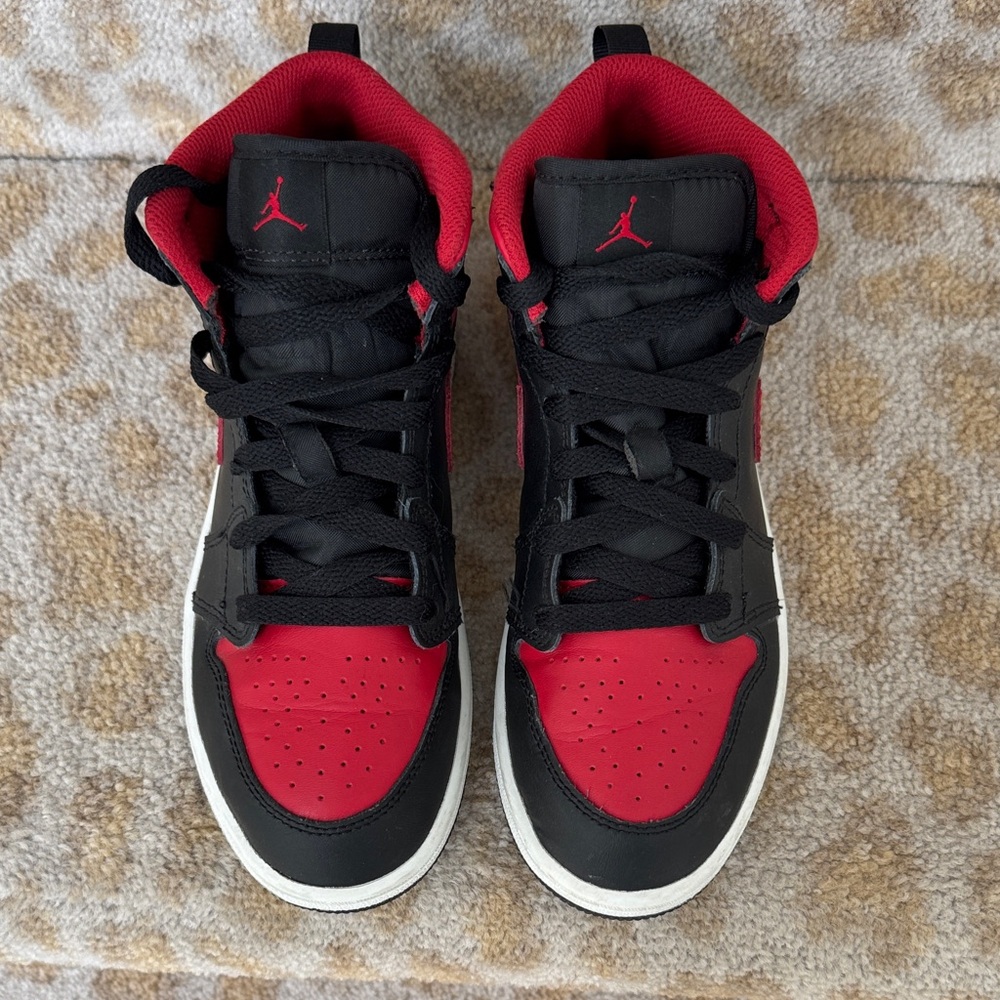 Kids Nike Air Jordon Black and Red High-Top Sneakers - Picture 5 of 7